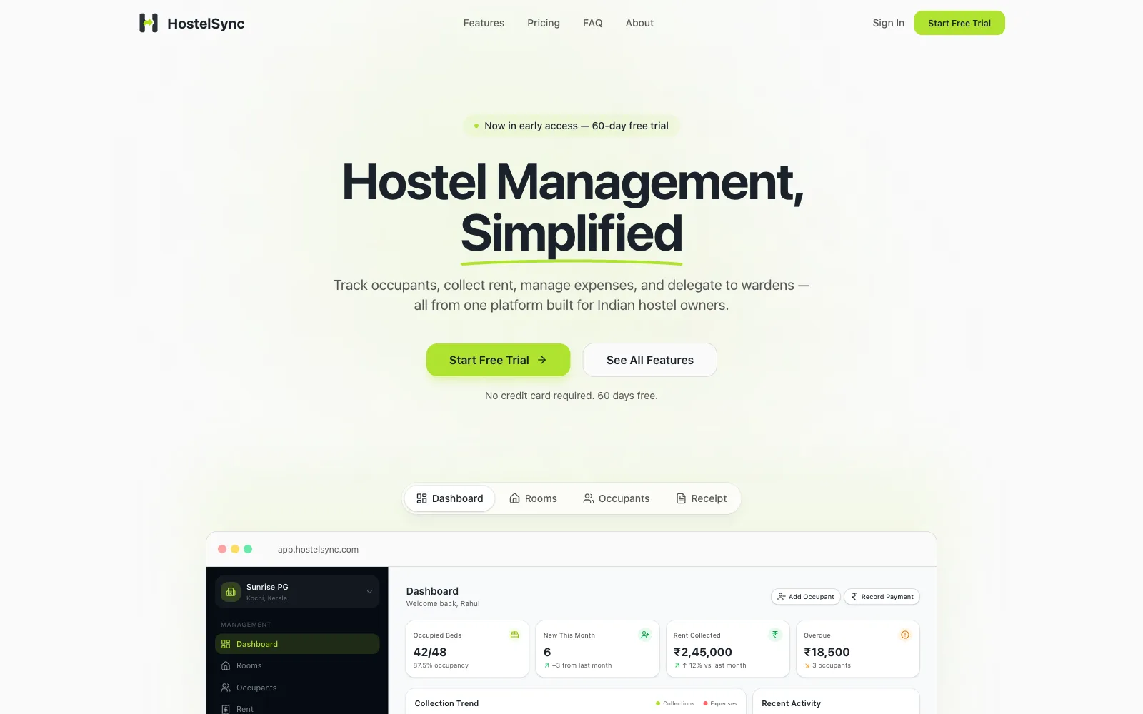 The HostelSync website